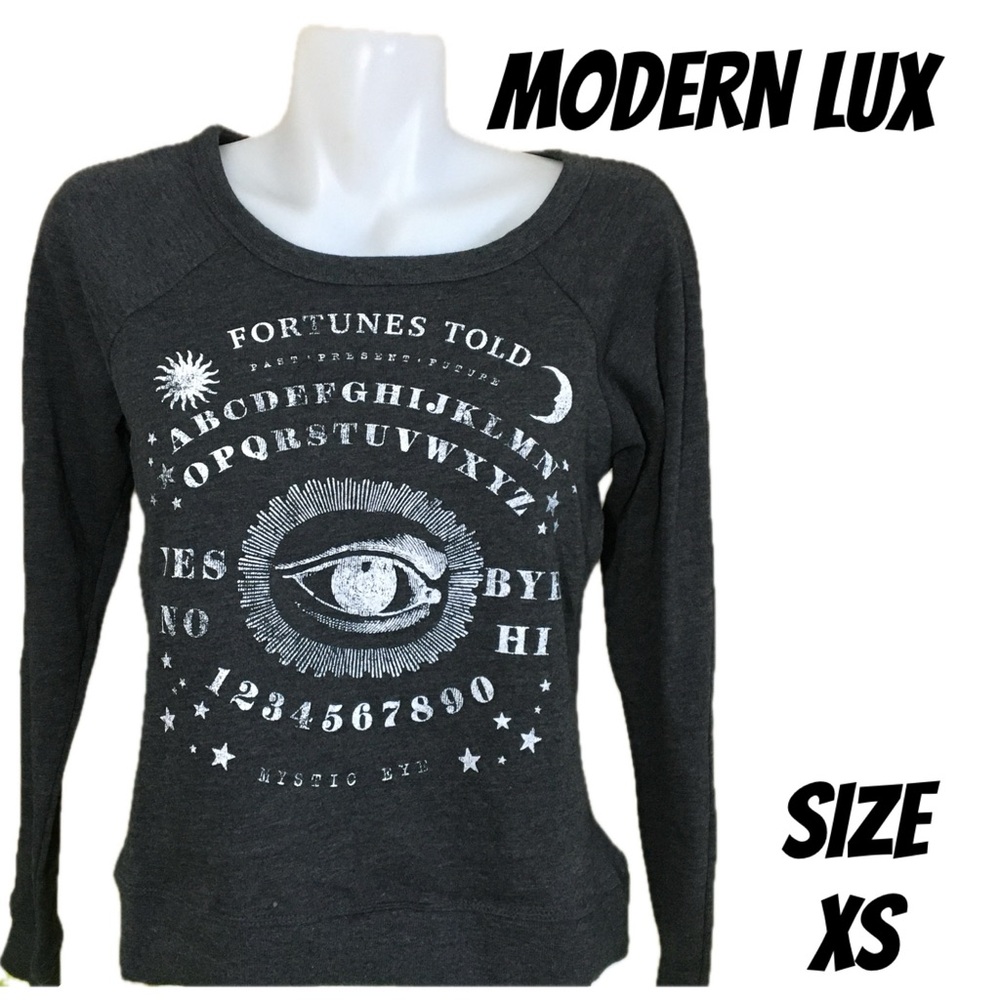 NEW MODERN LUX OUIJA FORTUNE’S TOLD SWEAT SHIRT CHARCOAL GREY SIZE  XS